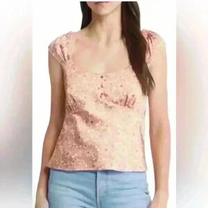 Treasure & Bond Cap Sleeve Satin Top in Pink Louis Floral Size M